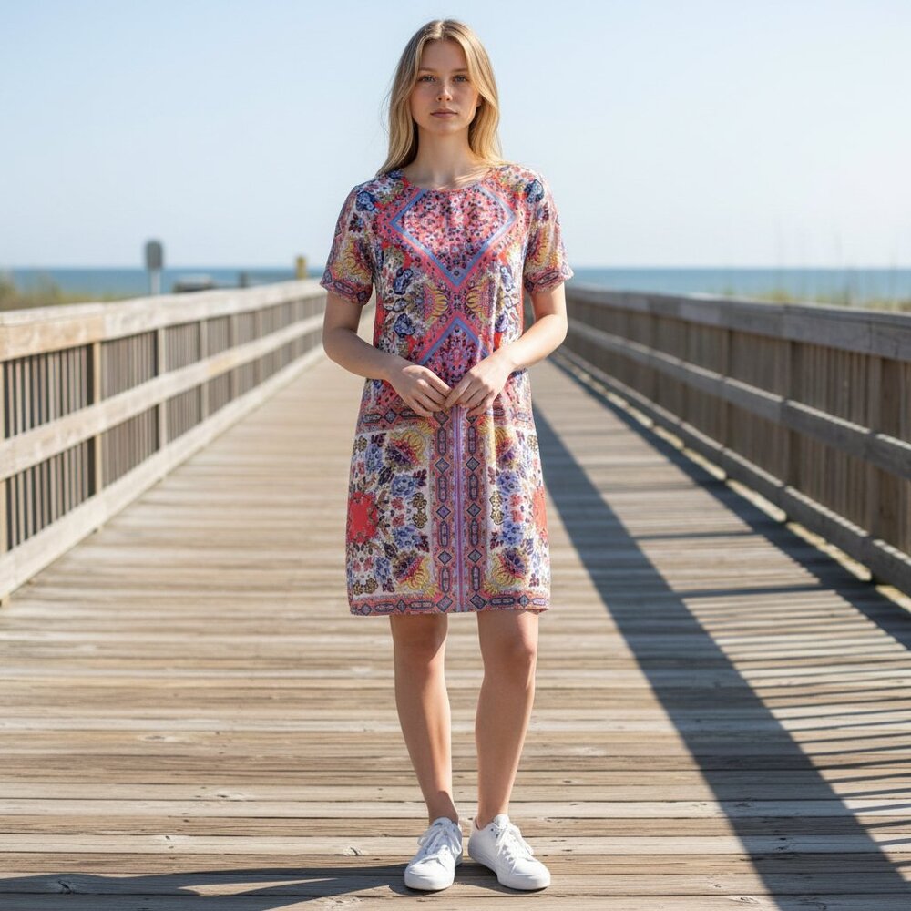 Lulus Boho Print Bandana Shift Dress Paisley Size M